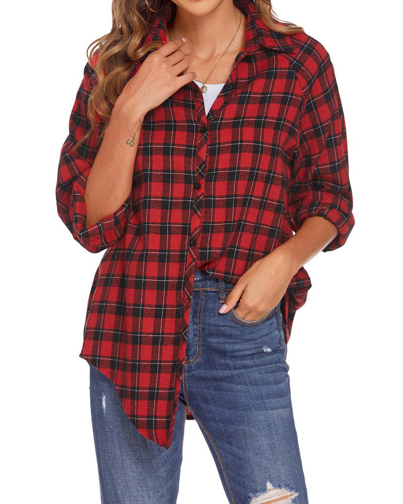 Zeagoo Womens Button Down Blouses Casual Flannel Plaid Shirts Long Sleeve Work Tops-tidenox