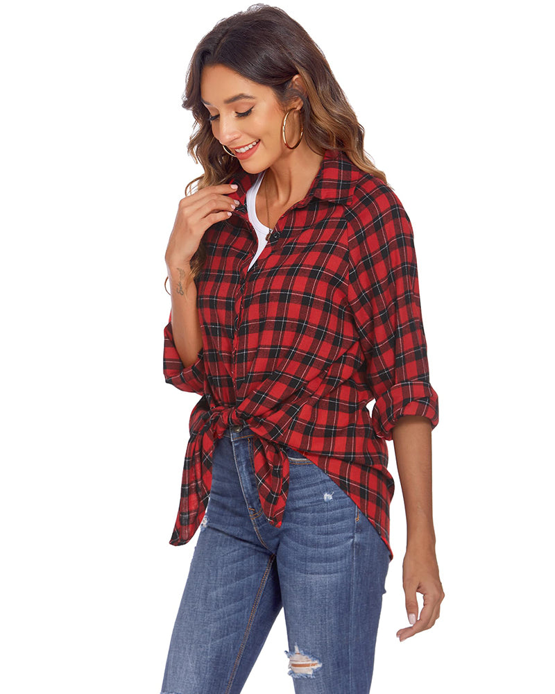 Zeagoo Womens Button Down Blouses Casual Flannel Plaid Shirts Long Sleeve Work Tops-tidenox