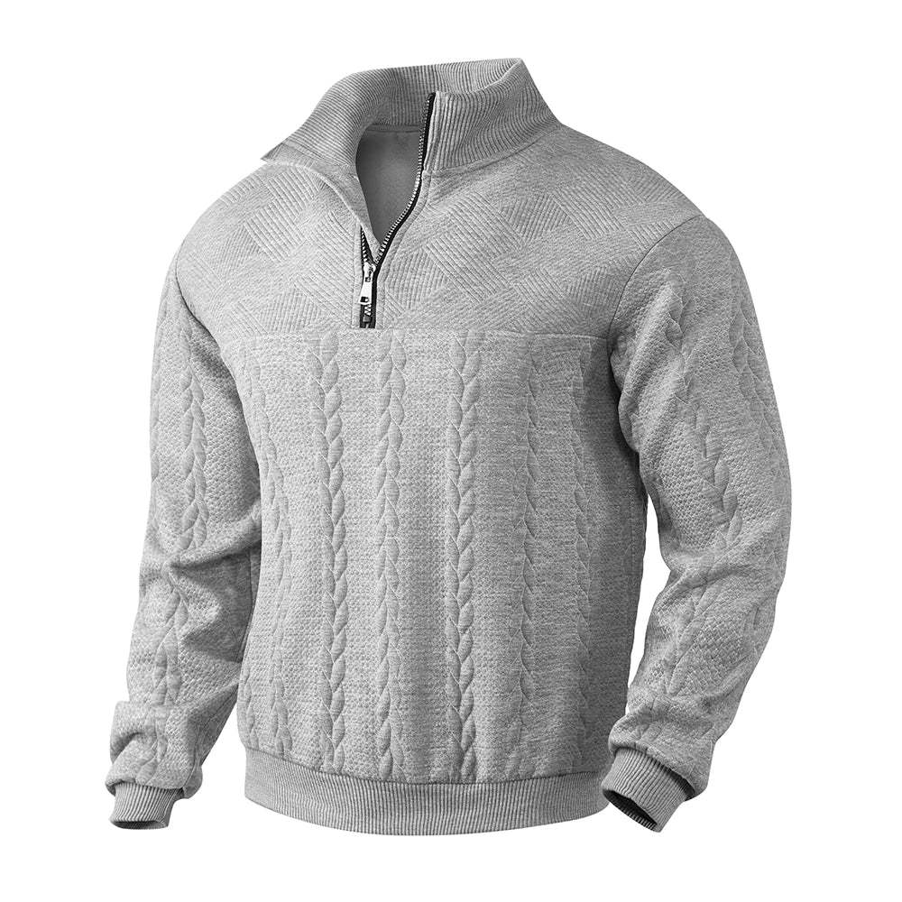Men's Retro Casual Stand Collar Zipper Pullover Loose Knitted Sweatshirt-tidenox