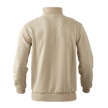 Men's Retro Casual Stand Collar Zipper Pullover Loose Knitted Sweatshirt-tidenox