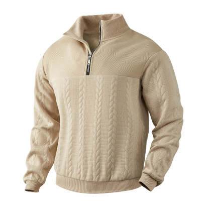 Men's Retro Casual Stand Collar Zipper Pullover Loose Knitted Sweatshirt-tidenox