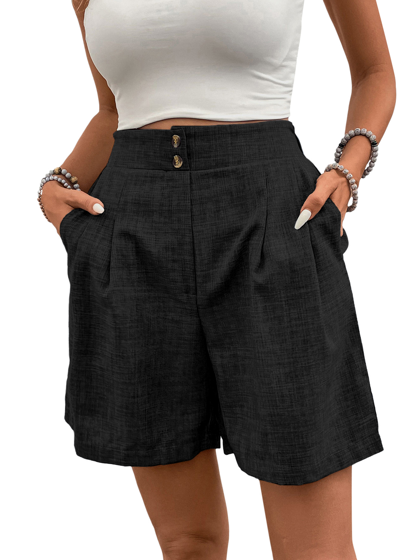 Women High-Waisted Wide-Leg Shorts Pleated Casual Summer Shorts