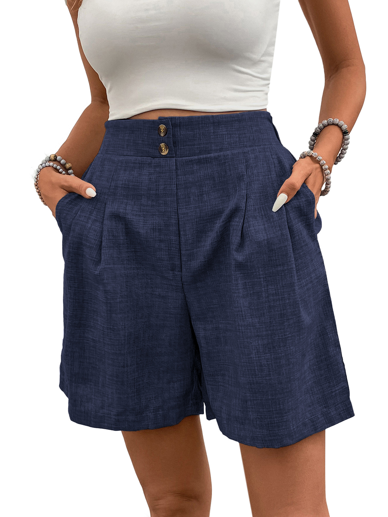 Women High-Waisted Wide-Leg Shorts Pleated Casual Summer Shorts