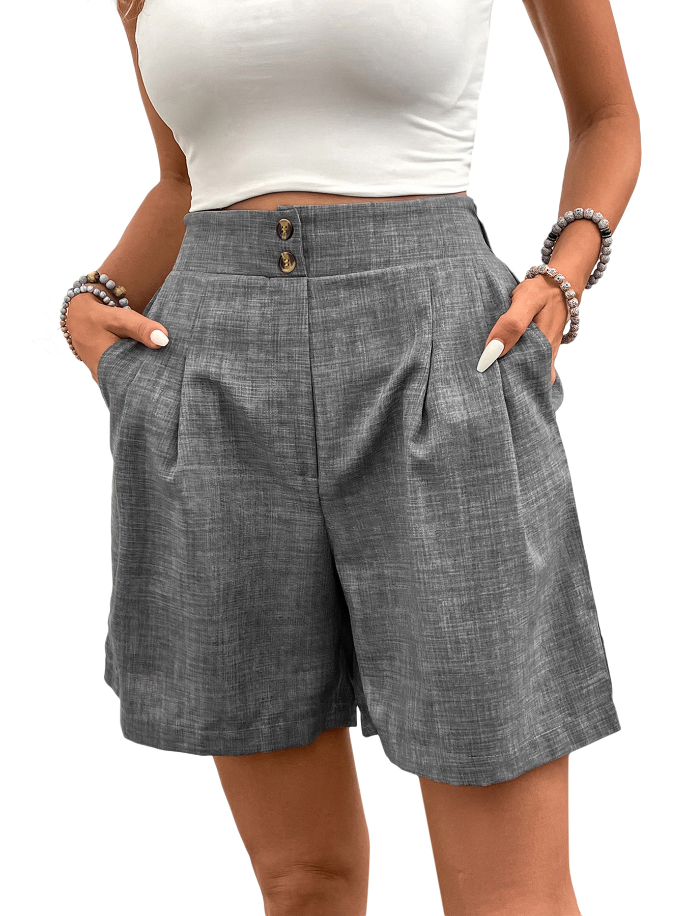 Women High-Waisted Wide-Leg Shorts Pleated Casual Summer Shorts