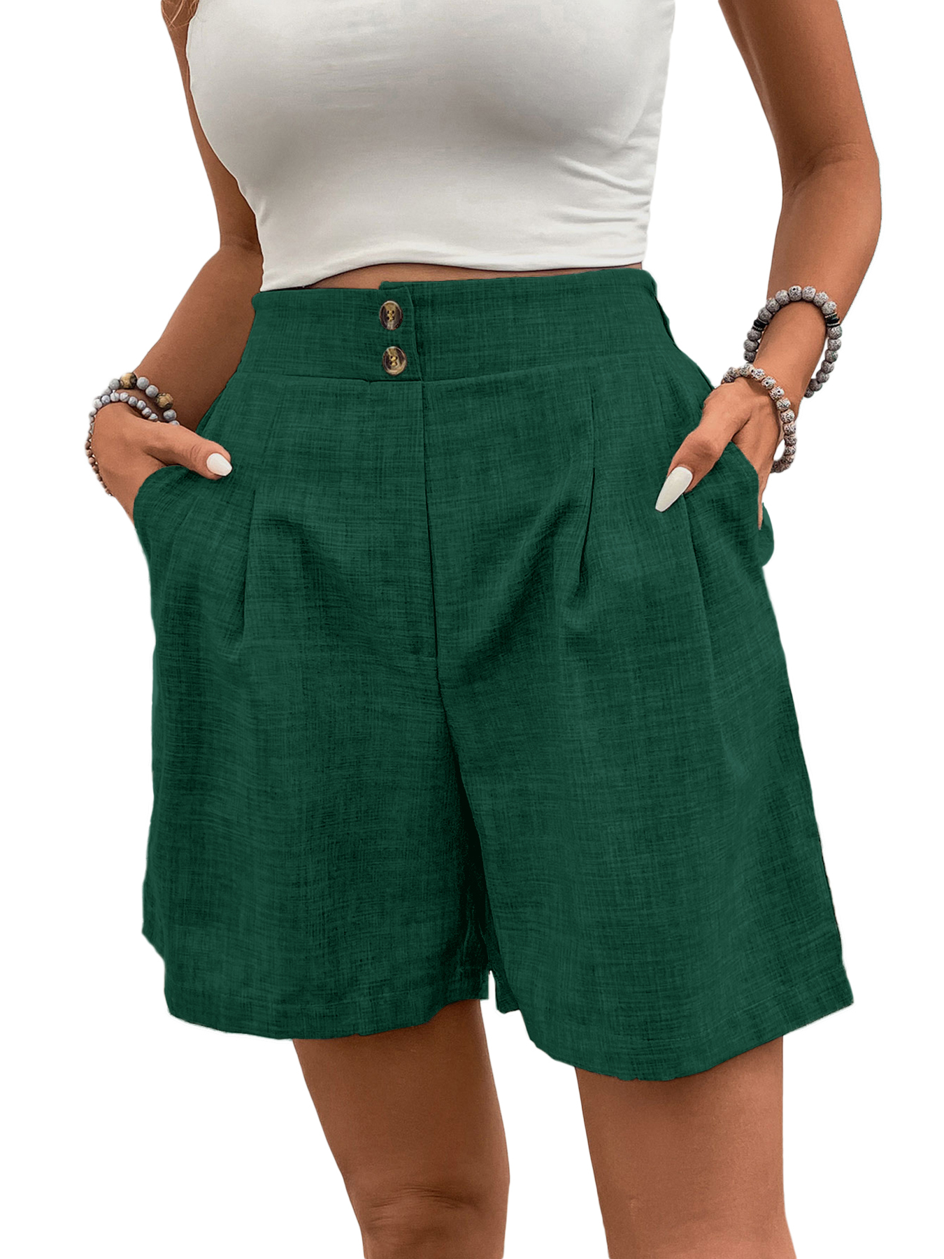 Women High-Waisted Wide-Leg Shorts Pleated Casual Summer Shorts