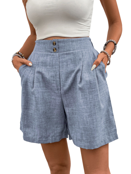 Women High-Waisted Wide-Leg Shorts Pleated Casual Summer Shorts