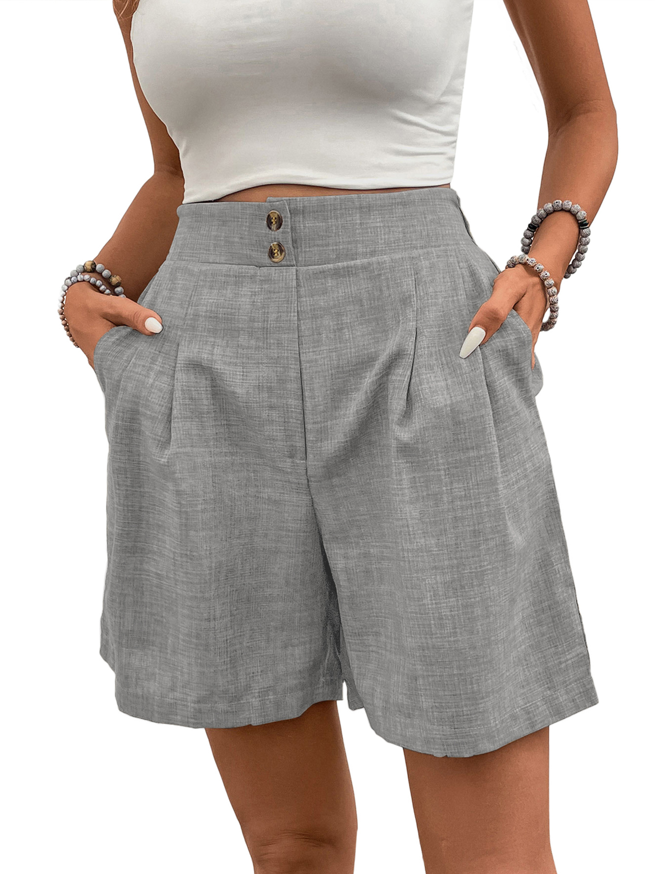 Women High-Waisted Wide-Leg Shorts Pleated Casual Summer Shorts