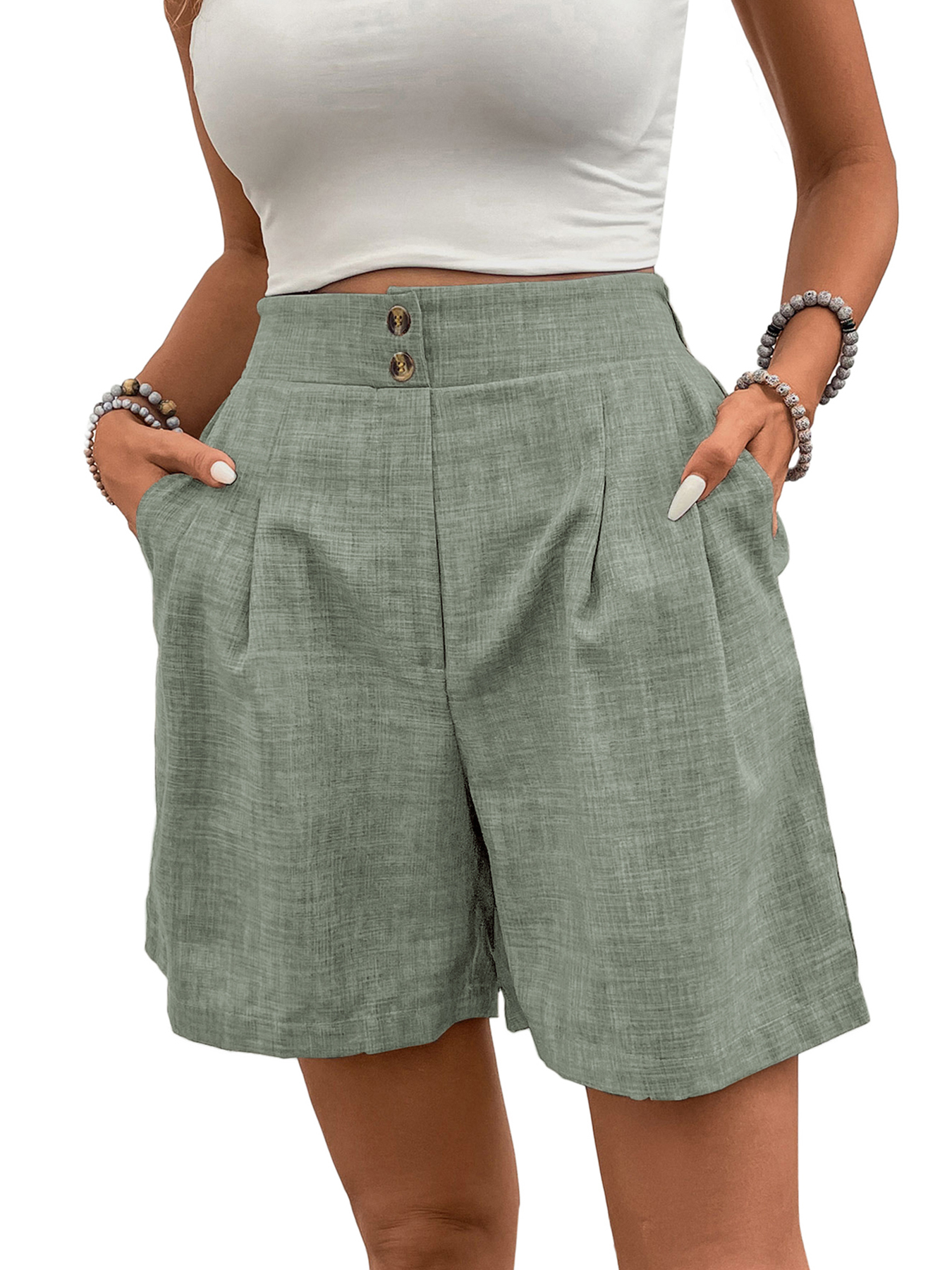 Women High-Waisted Wide-Leg Shorts Pleated Casual Summer Shorts