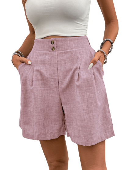 Women High-Waisted Wide-Leg Shorts Pleated Casual Summer Shorts