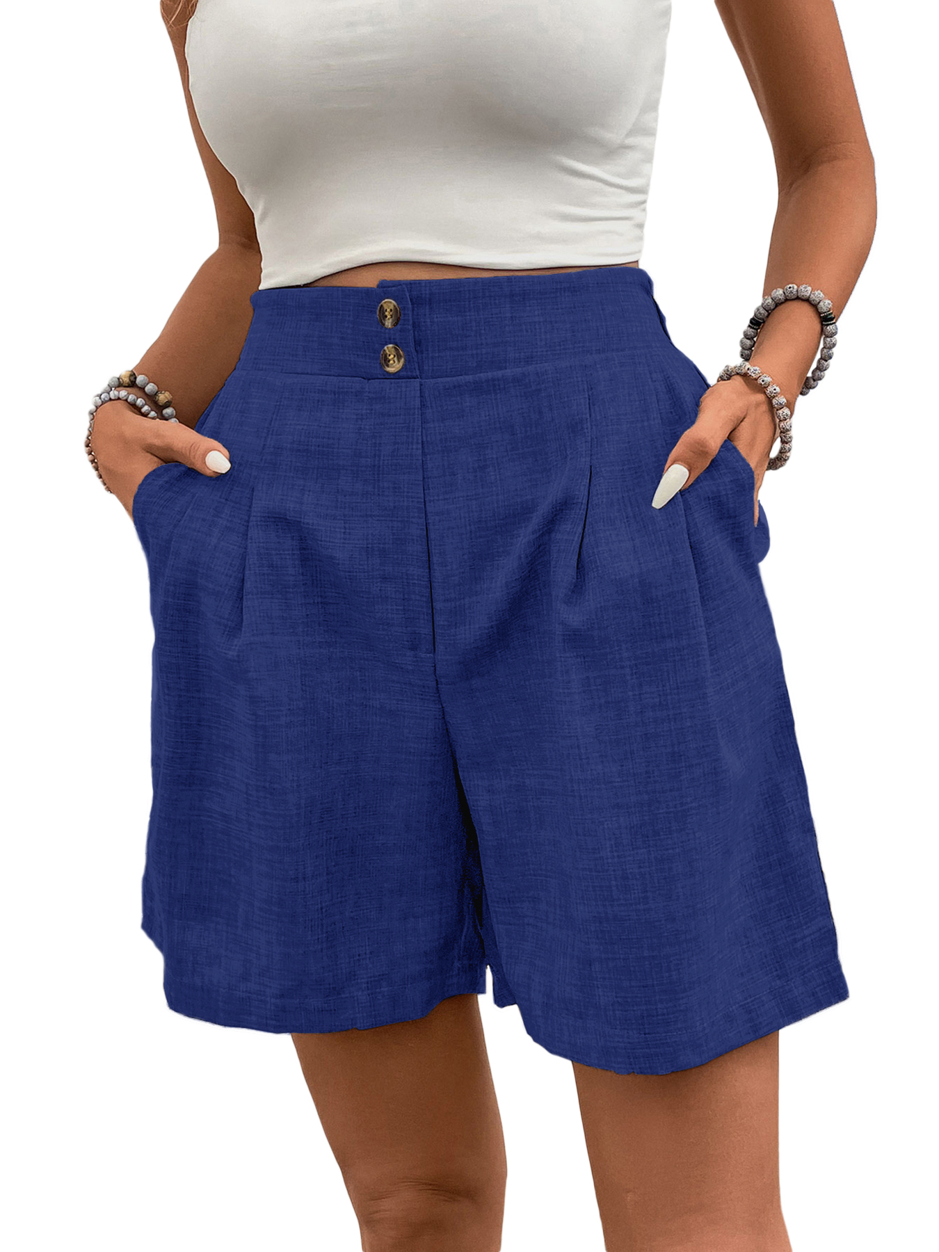 Women High-Waisted Wide-Leg Shorts Pleated Casual Summer Shorts