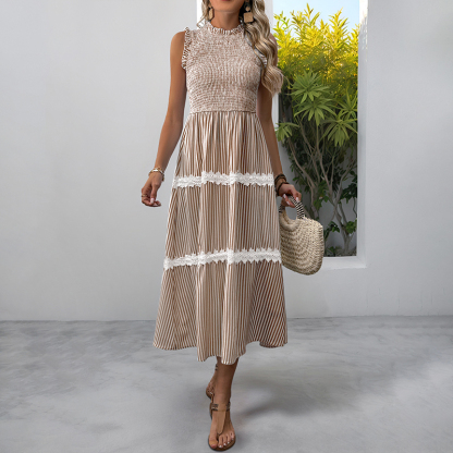 BeachsissiLace Patchwork smockedPrinted Dress