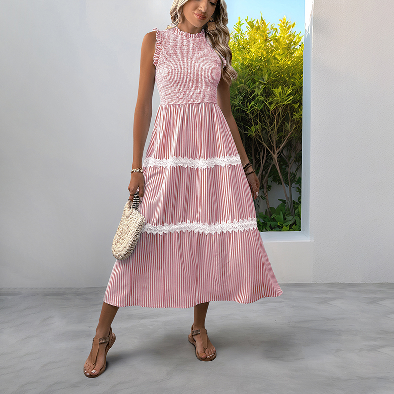 BeachsissiLace Patchwork smockedPrinted Dress