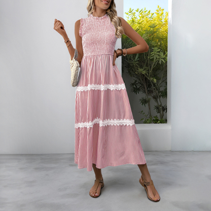 BeachsissiLace Patchwork smockedPrinted Dress