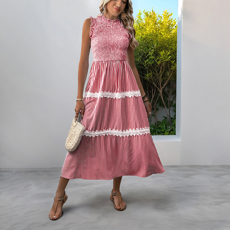 BeachsissiLace Patchwork smockedPrinted Dress