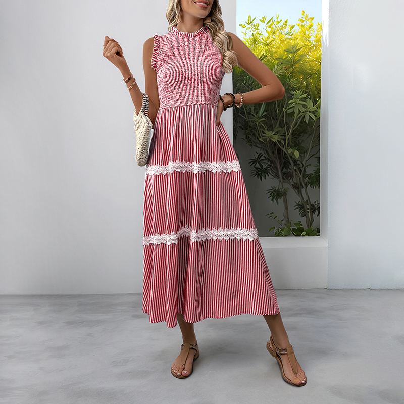 BeachsissiLace Patchwork smockedPrinted Dress