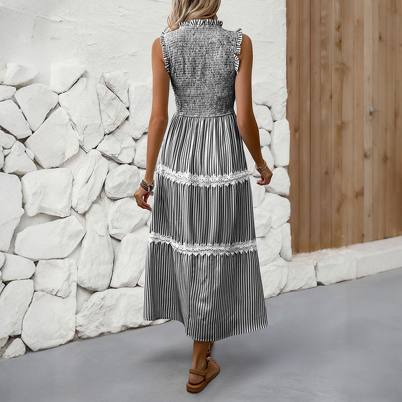 BeachsissiLace Patchwork smockedPrinted Dress