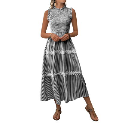 BeachsissiLace Patchwork smockedPrinted Dress