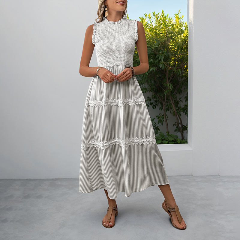BeachsissiLace Patchwork smockedPrinted Dress