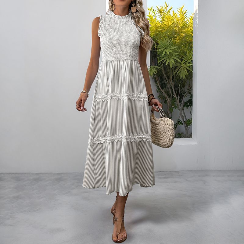 BeachsissiLace Patchwork smockedPrinted Dress