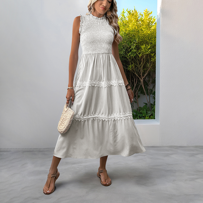 BeachsissiLace Patchwork smockedPrinted Dress