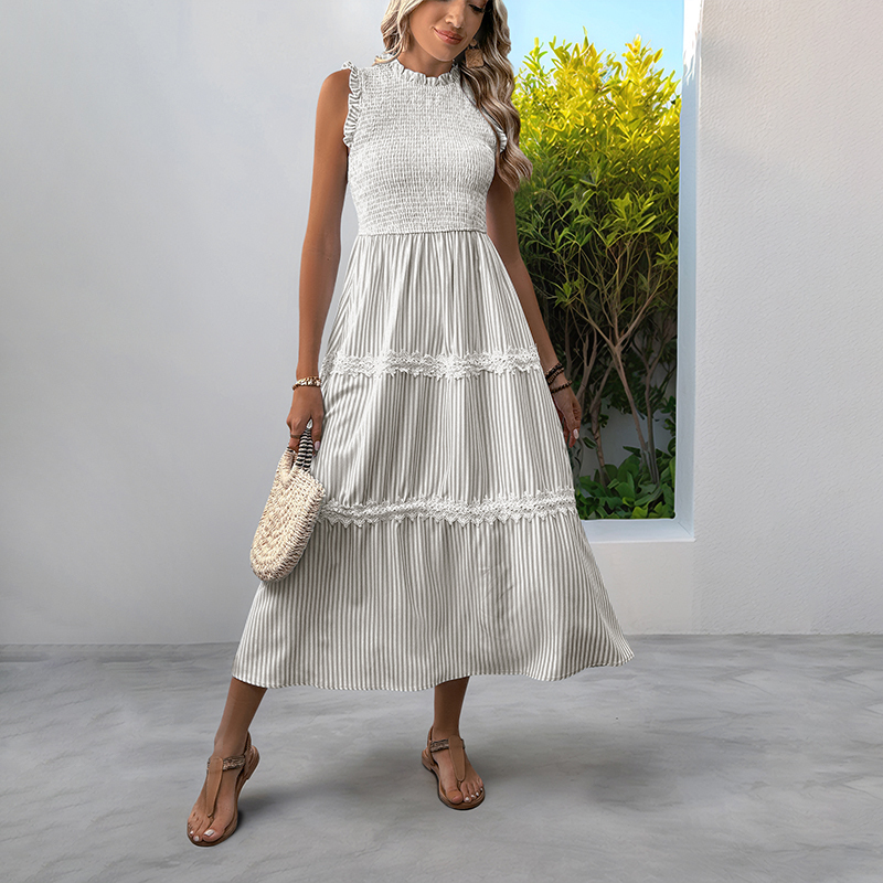 BeachsissiLace Patchwork smockedPrinted Dress