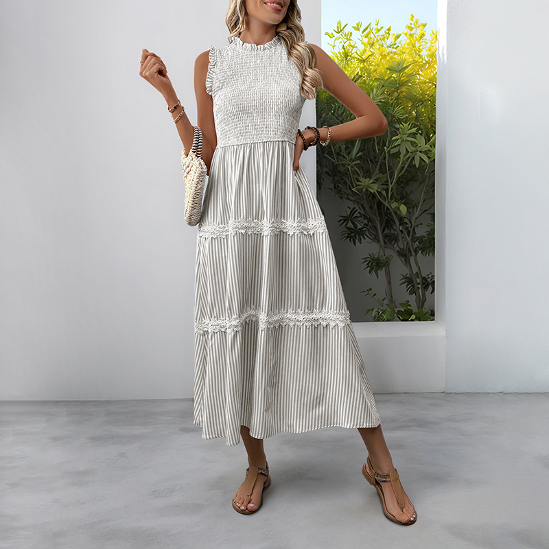 BeachsissiLace Patchwork smockedPrinted Dress