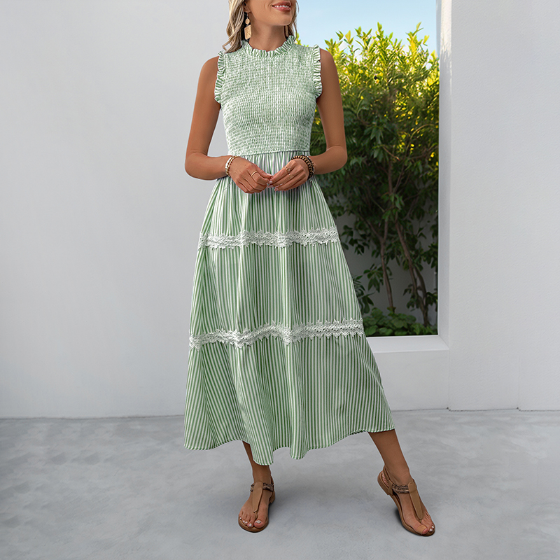 BeachsissiLace Patchwork smockedPrinted Dress