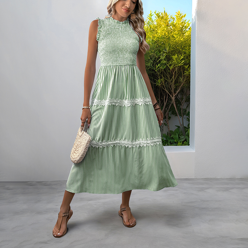 BeachsissiLace Patchwork smockedPrinted Dress