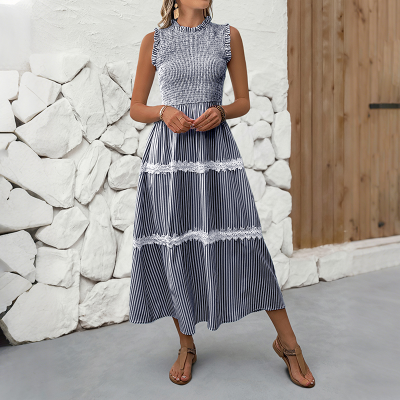 BeachsissiLace Patchwork smockedPrinted Dress