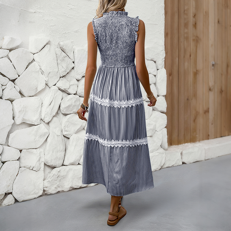 BeachsissiLace Patchwork smockedPrinted Dress