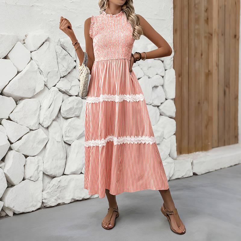 BeachsissiLace Patchwork smockedPrinted Dress