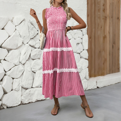 BeachsissiLace Patchwork smockedPrinted Dress