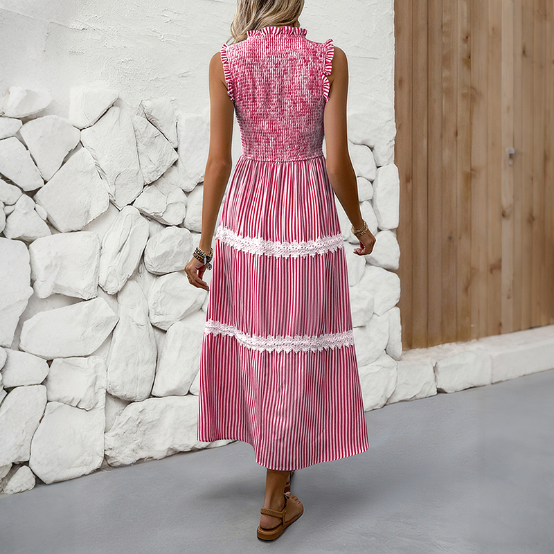 BeachsissiLace Patchwork smockedPrinted Dress