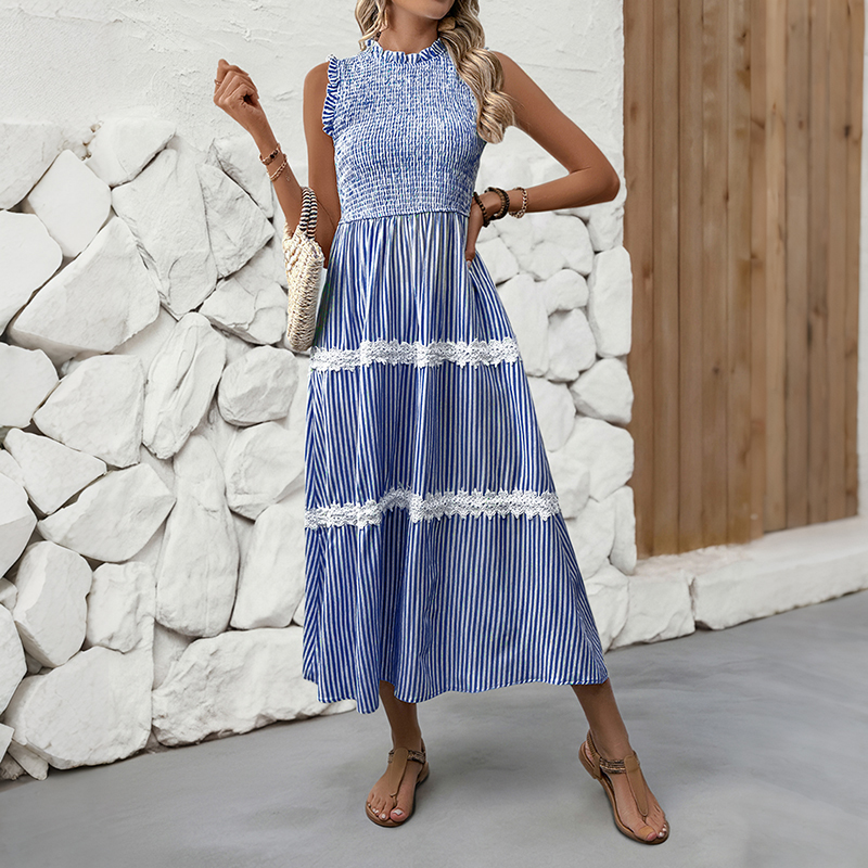 BeachsissiLace Patchwork smockedPrinted Dress