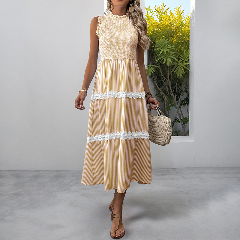 BeachsissiLace Patchwork smockedPrinted Dress