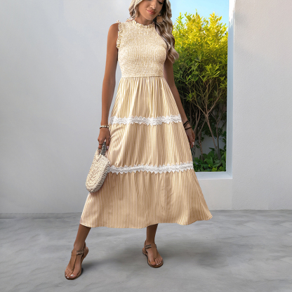 BeachsissiLace Patchwork smockedPrinted Dress