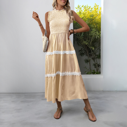 BeachsissiLace Patchwork smockedPrinted Dress