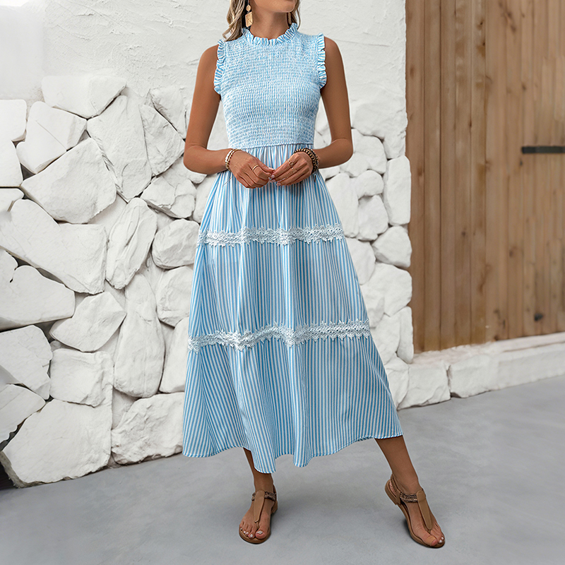 BeachsissiLace Patchwork smockedPrinted Dress