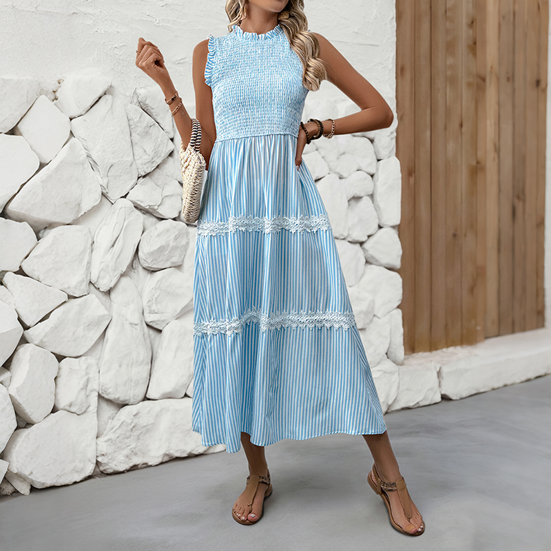 BeachsissiLace Patchwork smockedPrinted Dress