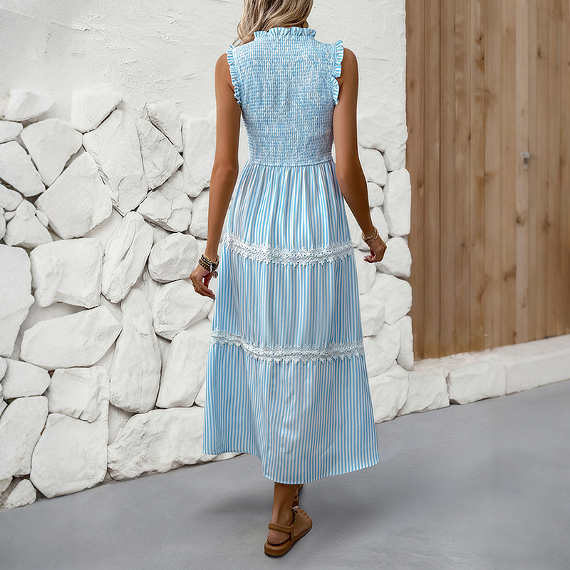 BeachsissiLace Patchwork smockedPrinted Dress