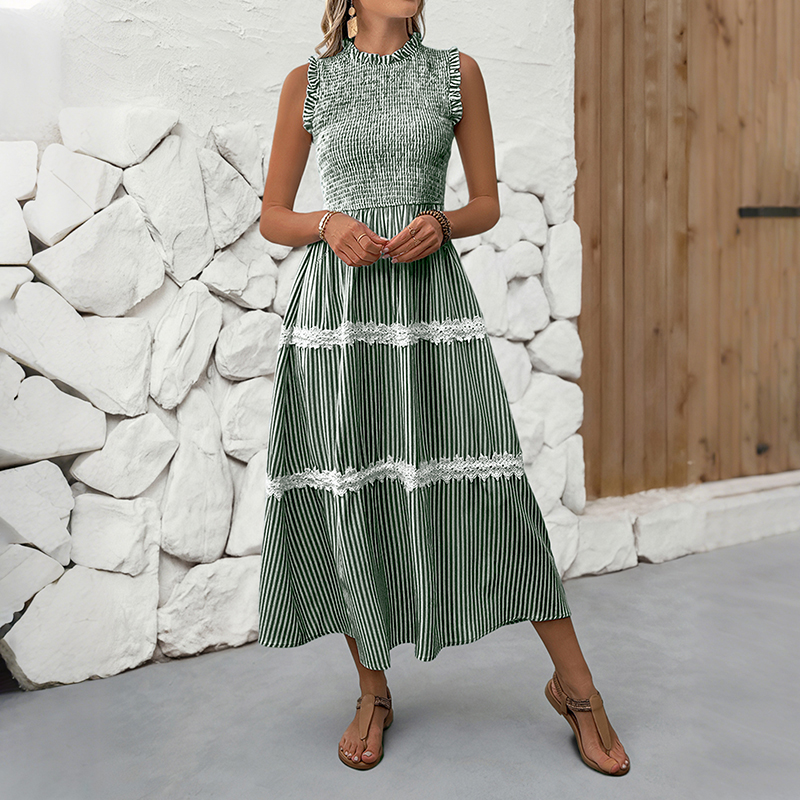 BeachsissiLace Patchwork smockedPrinted Dress