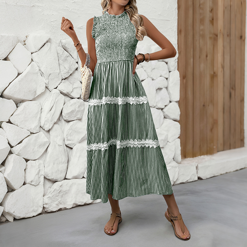 BeachsissiLace Patchwork smockedPrinted Dress