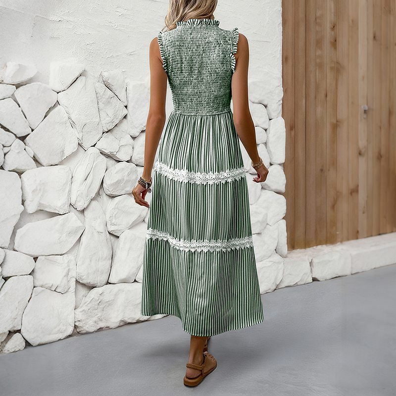 BeachsissiLace Patchwork smockedPrinted Dress