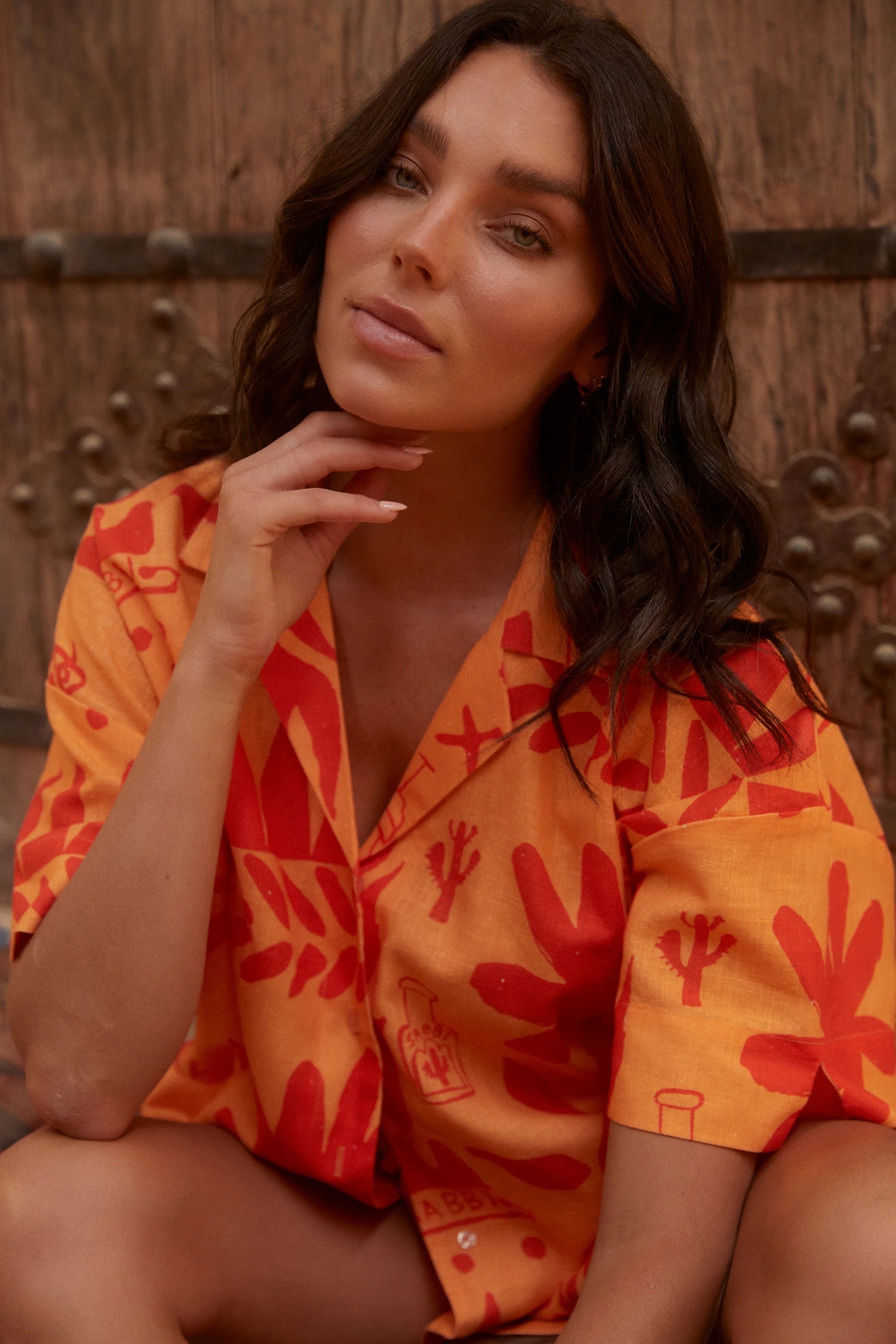 Altos Unique Printed Pocket Shirt and Elastic Waist Shorts Set-tidenox