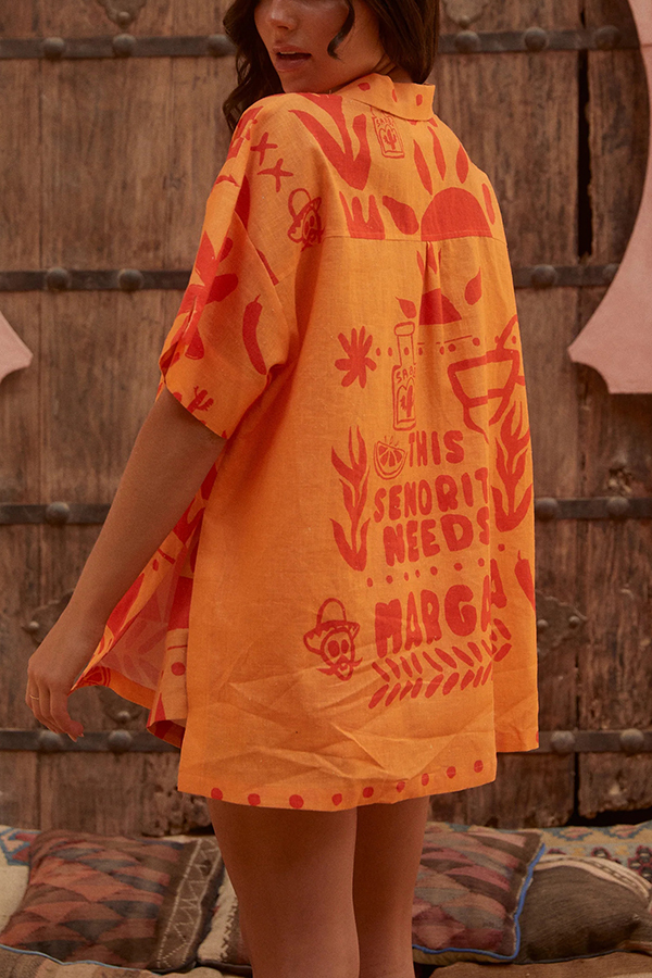 Altos Unique Printed Pocket Shirt and Elastic Waist Shorts Set-tidenox