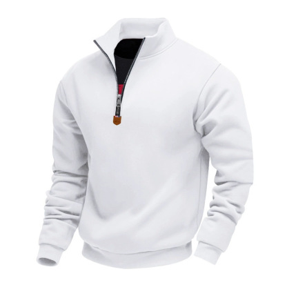 Men's solid color stand collar long sleeve half zip sports casual sweatshirt-tidenox