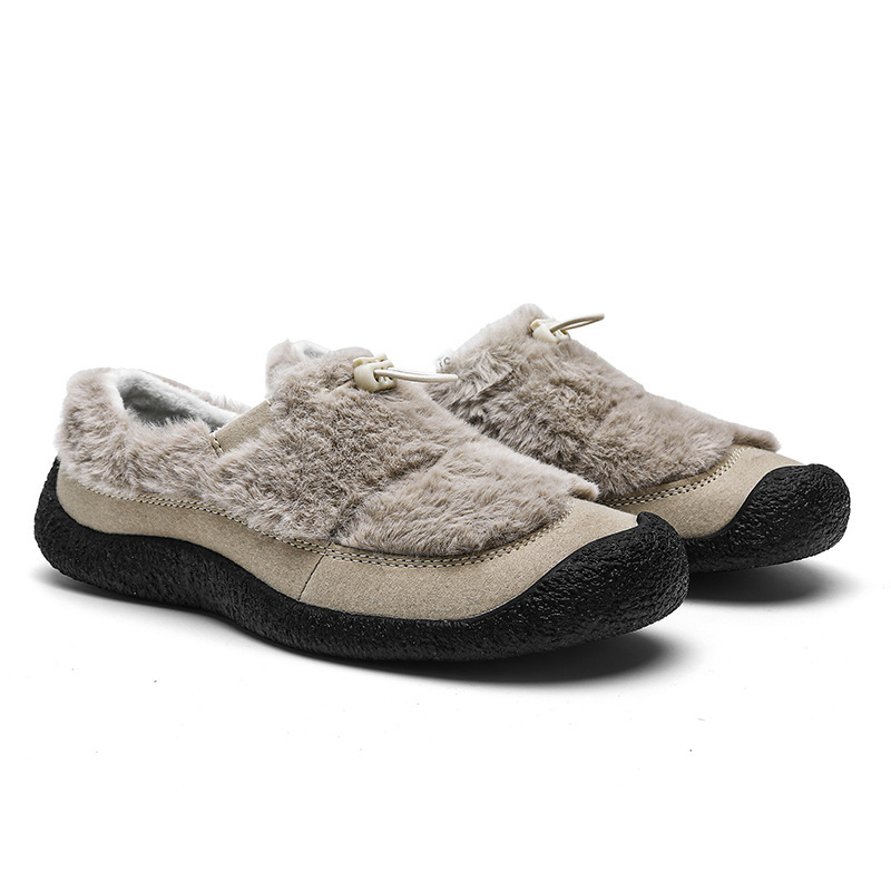 🔥🔥New product launched🔥🔥-Women's new style lamb hoof/bear paw design, flat, warm, outdoor fur-lined Birkenstock-style cotton shoes.