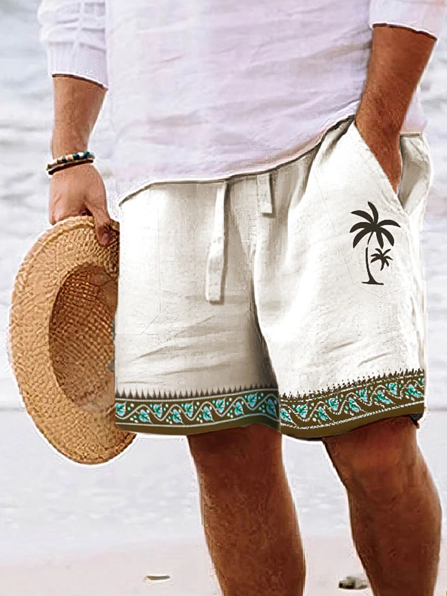 Hawaiian Men's Coconut Print Shorts-tidenox