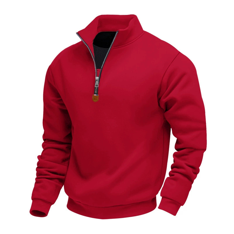 Men's solid color stand collar long sleeve half zip sports casual sweatshirt-tidenox