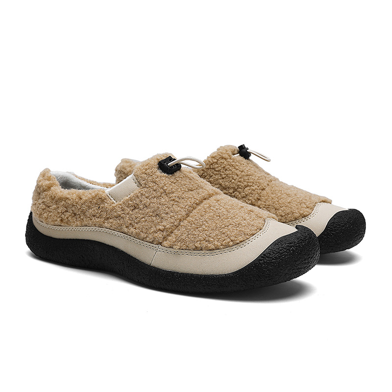 🔥🔥New product launched🔥🔥-Women's new style lamb hoof/bear paw design, flat, warm, outdoor fur-lined Birkenstock-style cotton shoes.
